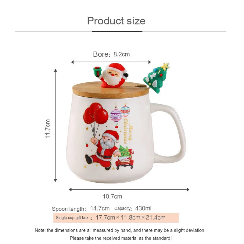 Christmas gift ceramic mug with lid and spoon