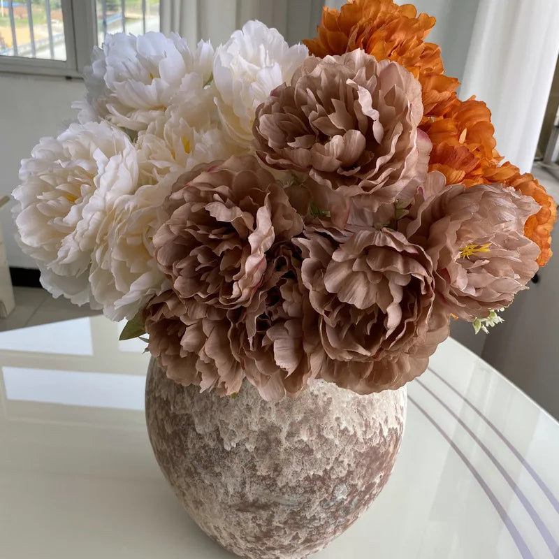 Seven Peony Silk Flowers Bouquet