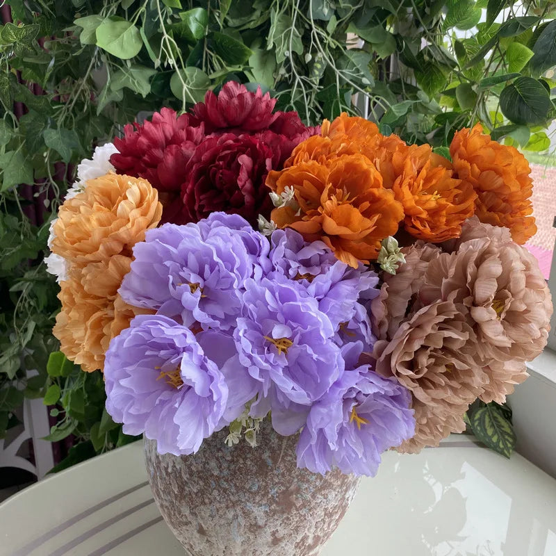 Seven Peony Silk Flowers Bouquet